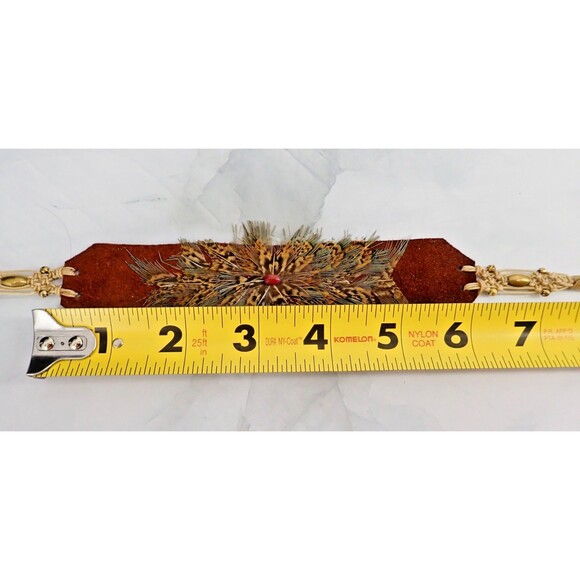 Western Feather Cowboy Hatband on Leather with Beaded Macrame Ties Adjustable - Picture 3 of 10